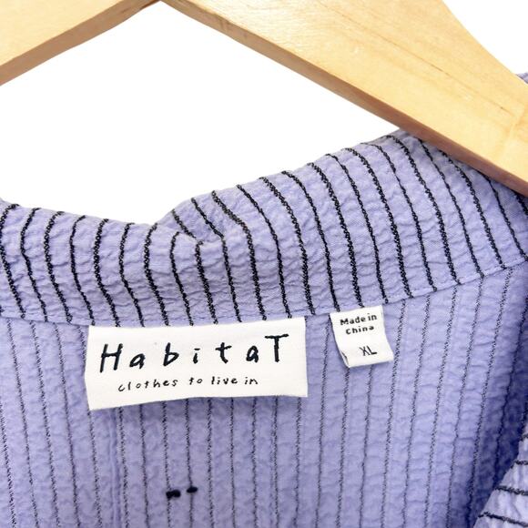 Habitat Purple Black Striped Button Down Blouse Sz XL - Picture 3 of 6